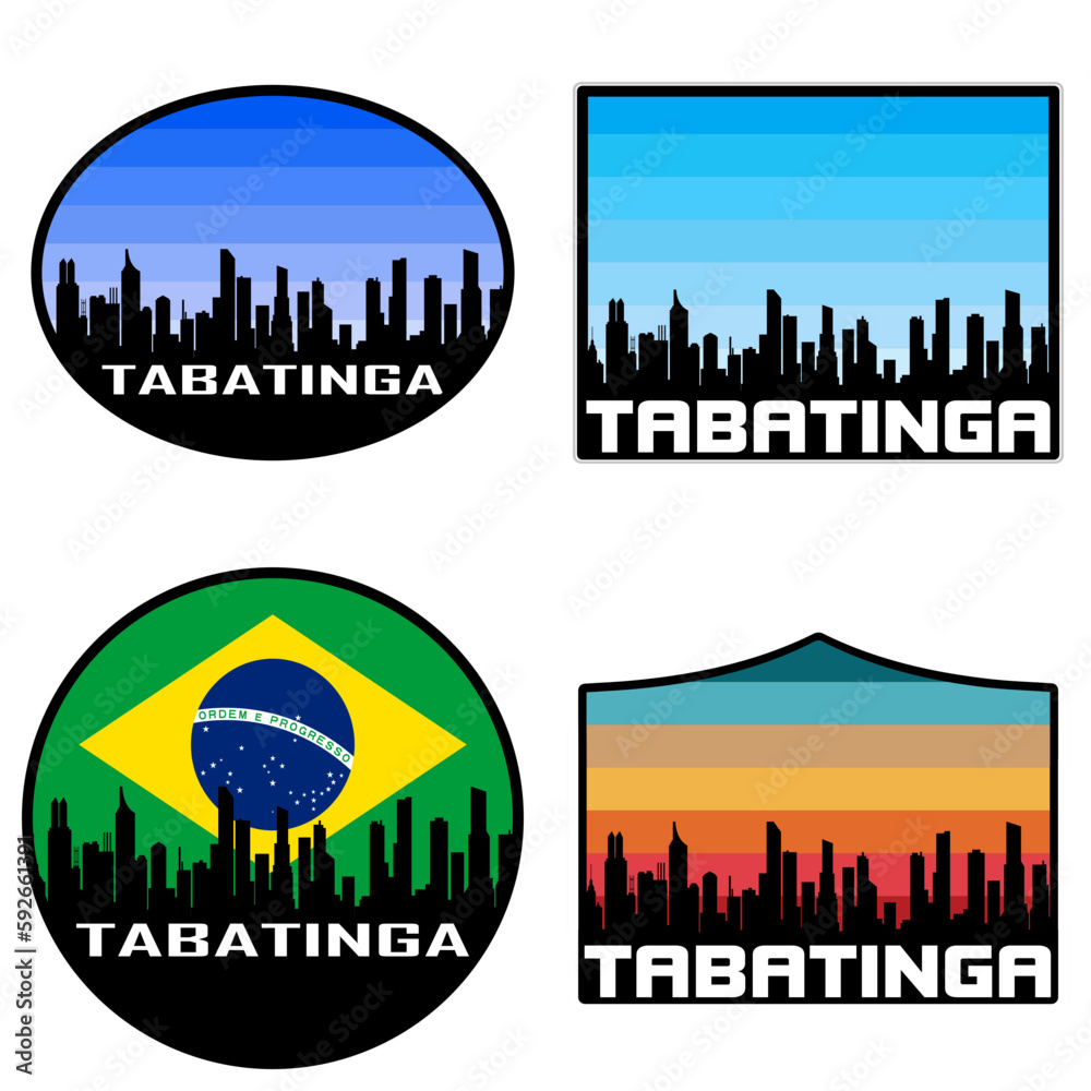 Tabatinga Skyline Silhouette Brazil Flag Travel Souvenir Sticker Sunset Background Vector Illustration SVG EPS AI