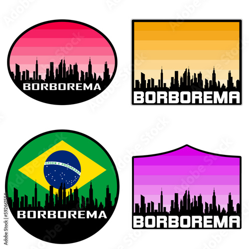 Borborema Skyline Silhouette Brazil Flag Travel Souvenir Sticker Sunset Background Vector Illustration SVG EPS AI photo