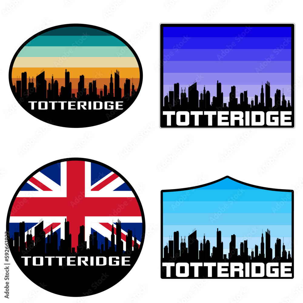 Totteridge Skyline Silhouette Uk Flag Travel Souvenir Sticker Sunset Background Vector Illustration SVG EPS AI
