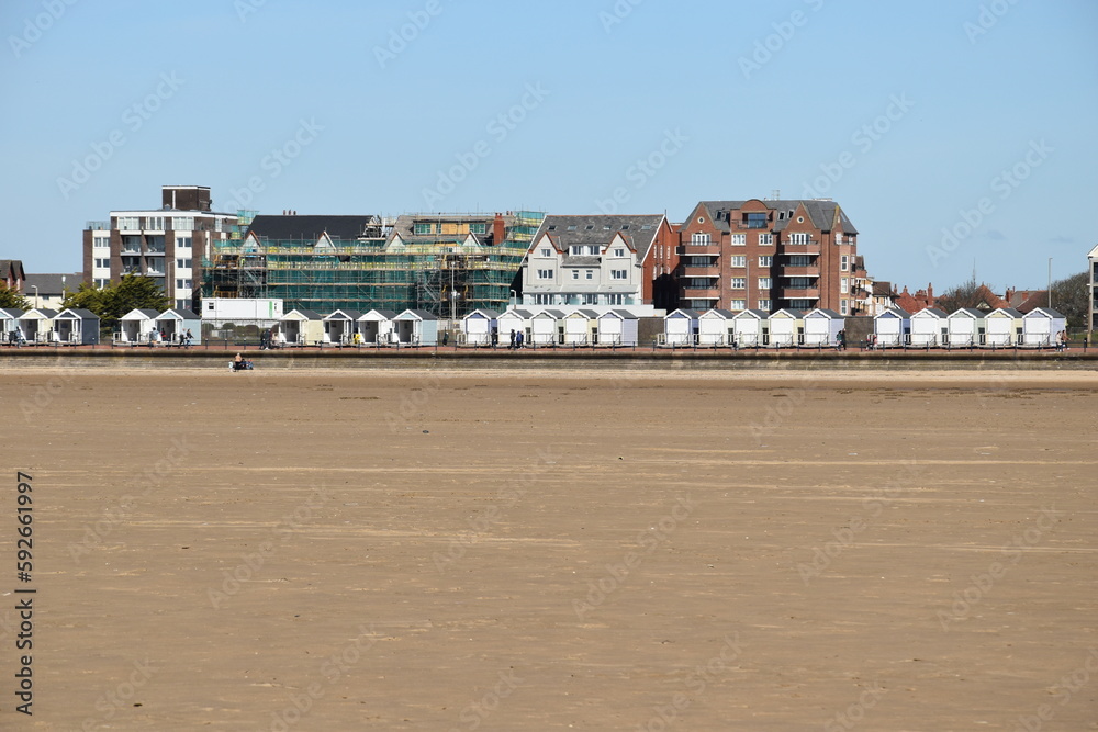 Seaside view with golden sand beaches and landmarks. Taken in Lytham Lancashire England. 