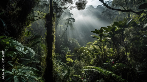 Stunning landscape of the cloud forest, Generative AI © Juho
