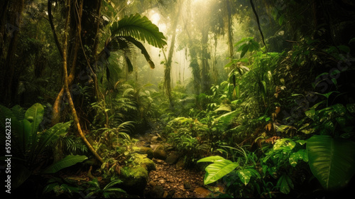 Stunning landscape of the dense jungle, Generative AI © Juho