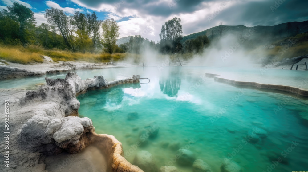 Stunning landscape of the hot springs , Generative AI Stunning landscape of the hot springs , Generative AI