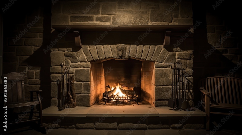 Warmly fireplace to the cozy home where you want to go on a cold winter day. Generative AI Technology Warmly fireplace to the cozy home where you want to go on a cold winter day. Generative AI Technology