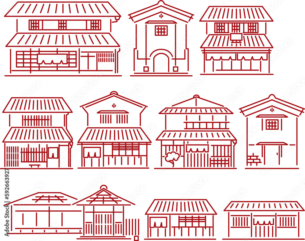 Fototapeta premium 日本の家屋や古民家のアイコンセット