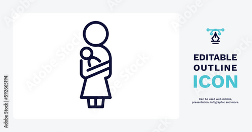 mother and baby icon. Thin line mother and baby icon from people and relation collection. Outline vector. Editable mother and baby symbol can be used web and mobile