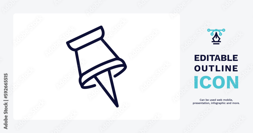tack save button icon. Thin line tack save button icon from tools and utensils collection. Outline vector. Editable tack save button symbol can be used web and mobile