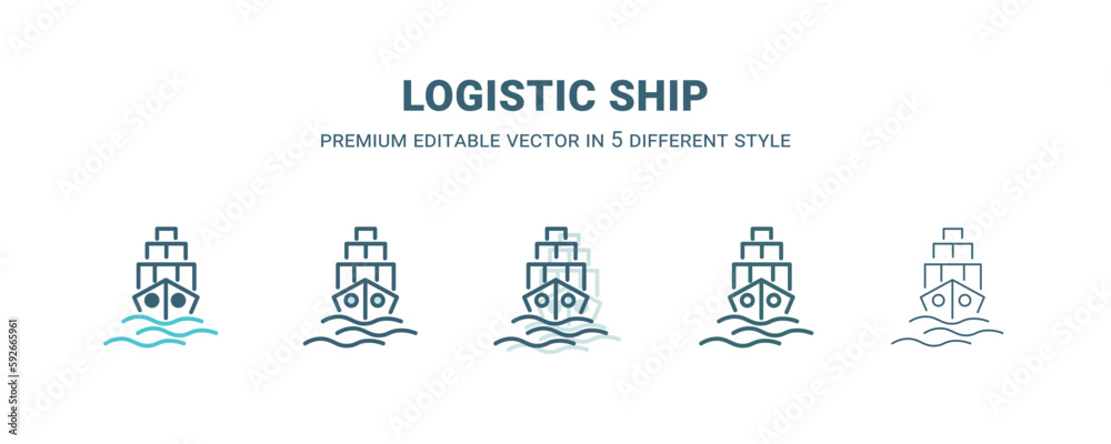 logistic ship icon in 5 different style. Outline, filled, two color, thin logistic ship icon isolated on white background. Editable vector can be used web and mobile logistic ship icon in 5 different style. Outline, filled, two color, thin logistic ship icon isolated on white background. Editable vector can be used web and mobile
