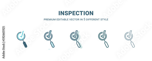 inspection icon in 5 different style. Outline, filled, two color, thin inspection icon isolated on white background. Editable vector can be used web and mobile