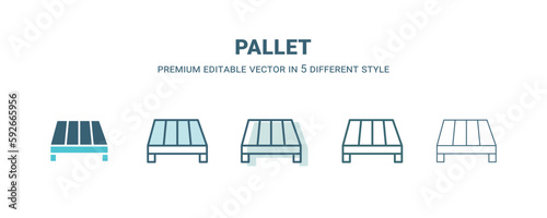 pallet icon in 5 different style. Outline, filled, two color, thin pallet icon isolated on white background. Editable vector can be used web and mobile