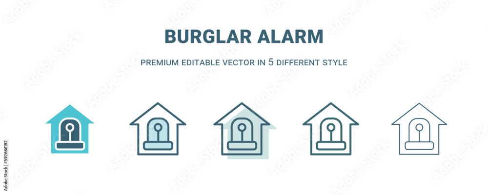 burglar alarm icon in 5 different style. Outline, filled, two color, thin burglar alarm icon isolated on white background. Editable vector can be used web and mobile burglar alarm icon in 5 different style. Outline, filled, two color, thin burglar alarm icon isolated on white background. Editable vector can be used web and mobile