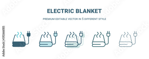 electric blanket icon in 5 different style. Outline, filled, two color, thin electric blanket icon isolated on white background. Editable vector can be used web and mobile