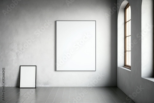 Blank poster on concrete wall with window