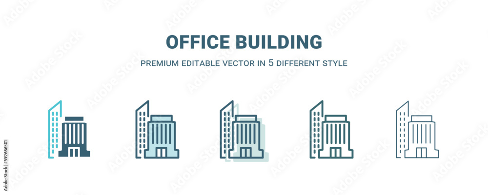 Fototapeta premium office building icon in 5 different style. Outline, filled, two color, thin office building icon isolated on white background. Editable vector can be used web and mobile