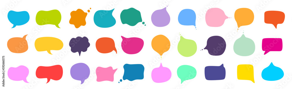 Big set of speech bubbles. Collection of colorful speech balloon, chat bubble or dialog boxes on white background. Different Speech bubbles for talk, dialogue, decoration. Vector illustration - obrazy, fototapety, plakaty 