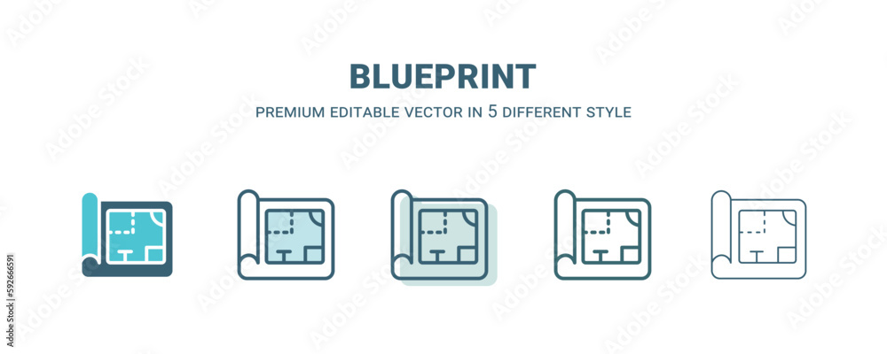blueprint icon in 5 different style. Outline, filled, two color, thin blueprint icon isolated on white background. Editable vector can be used web and mobile blueprint icon in 5 different style. Outline, filled, two color, thin blueprint icon isolated on white background. Editable vector can be used web and mobile