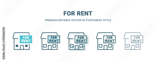 for rent icon in 5 different style. Outline, filled, two color, thin for rent icon isolated on white background. Editable vector can be used web and mobile