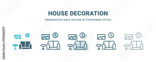 house decoration icon in 5 different style. Outline, filled, two color, thin house decoration icon isolated on white background. Editable vector can be used web and mobile