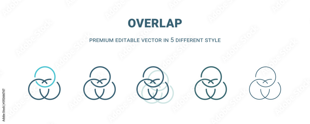 overlap icon in 5 different style. Outline, filled, two color, thin overlap icon isolated on white background. Editable vector can be used web and mobile