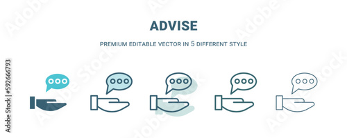 advise icon in 5 different style. Outline, filled, two color, thin advise icon isolated on white background. Editable vector can be used web and mobile