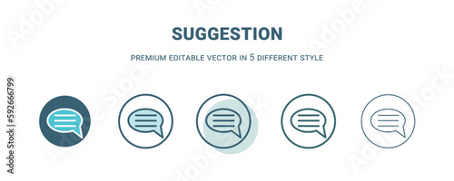 suggestion icon in 5 different style. Outline, filled, two color, thin suggestion icon isolated on white background. Editable vector can be used web and mobile