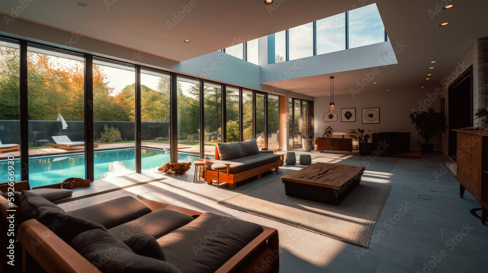 Modern interior design of a living room or conference room in a resort ...