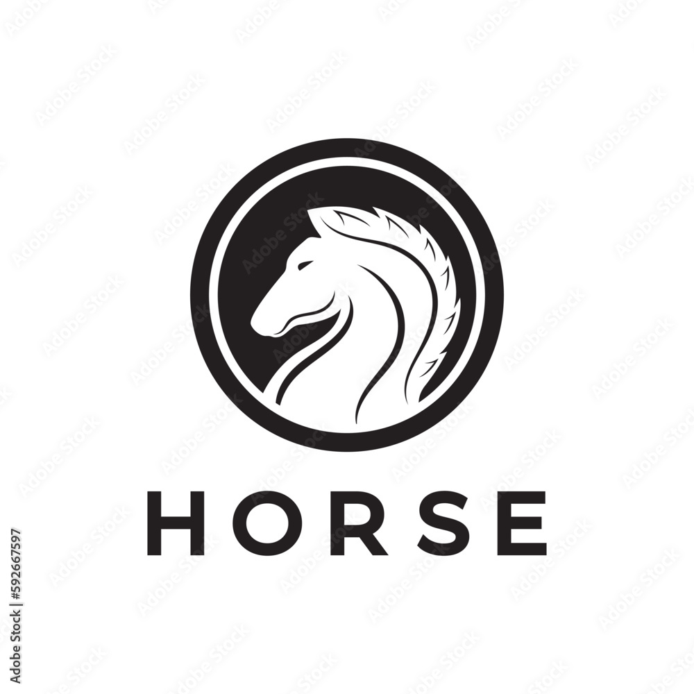 Obraz premium Chess strategy game logo with horse, king, pawn, minister and rook. Logo for chess tournament, chess team, chess championship, chess game application.
