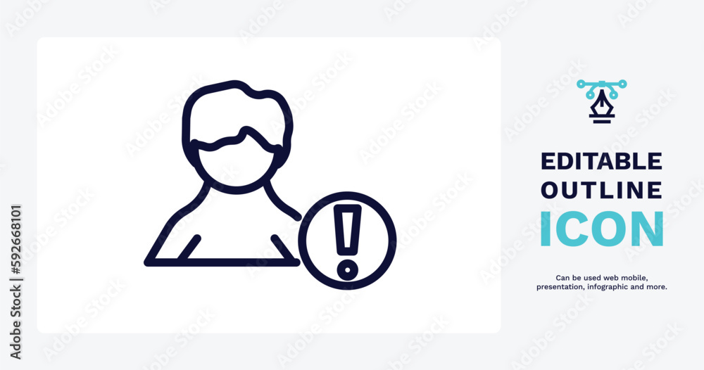 user warning icon. Thin line user warning icon from social media marketing collection. Outline vector isolated on white background. Editable user warning symbol can be used web and mobile user warning icon. Thin line user warning icon from social media marketing collection. Outline vector isolated on white background. Editable user warning symbol can be used web and mobile