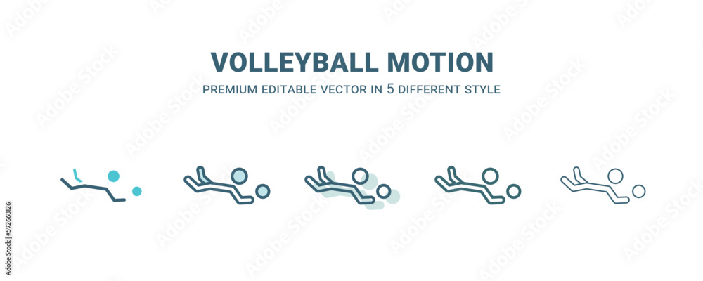 volleyball motion icon in 5 different style. Outline, filled, two color, thin volleyball motion icon isolated on white background. Editable vector can be used web and mobile volleyball motion icon in 5 different style. Outline, filled, two color, thin volleyball motion icon isolated on white background. Editable vector can be used web and mobile