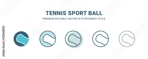 tennis sport ball icon in 5 different style. Outline, filled, two color, thin tennis sport ball icon isolated on white background. Editable vector can be used web and mobile
