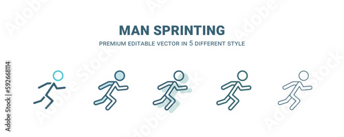 man sprinting icon in 5 different style. Outline, filled, two color, thin man sprinting icon isolated on white background. Editable vector can be used web and mobile