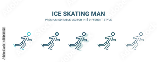 ice skating man icon in 5 different style. Outline, filled, two color, thin ice skating man icon isolated on white background. Editable vector can be used web and mobile