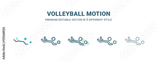 volleyball motion icon in 5 different style. Outline, filled, two color, thin volleyball motion icon isolated on white background. Editable vector can be used web and mobile