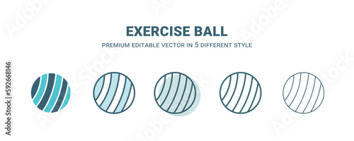 exercise ball icon in 5 different style. Outline, filled, two color, thin exercise ball icon isolated on white background. Editable vector can be used web and mobile