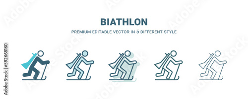 biathlon icon in 5 different style. Outline, filled, two color, thin biathlon icon isolated on white background. Editable vector can be used web and mobile