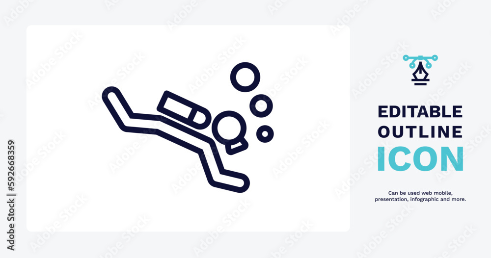 scuba diving sign icon. Thin line scuba diving sign icon from sport and games collection. Outline vector isolated on white background. Editable scuba diving sign symbol can be used web and mobile scuba diving sign icon. Thin line scuba diving sign icon from sport and games collection. Outline vector isolated on white background. Editable scuba diving sign symbol can be used web and mobile
