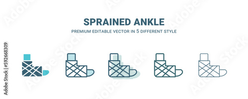 sprained ankle icon in 5 different style. Outline, filled, two color, thin sprained ankle icon isolated on white background. Editable vector can be used web and mobile