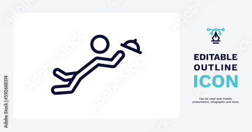 waiter falling icon. Thin line waiter falling icon from sport and games collection. Outline vector isolated on white background. Editable waiter falling symbol can be used web and mobile