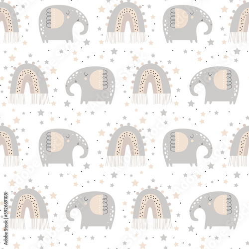 Pattern with cute elephan. Vector illustrations