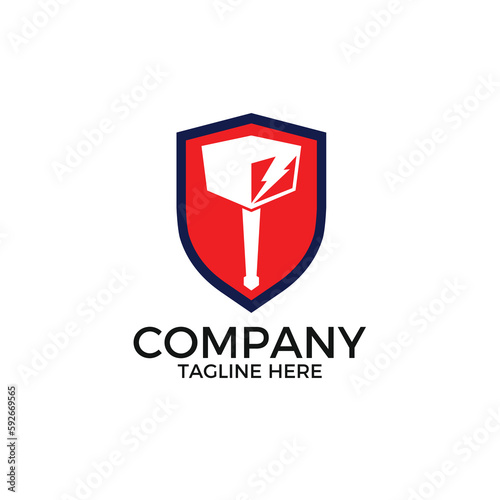 Free Download Thunder Hammer Shield Logo - GFXLoad