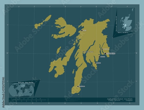 Argyll and Bute, Scotland - Great Britain. Solid. Labelled points of cities photo
