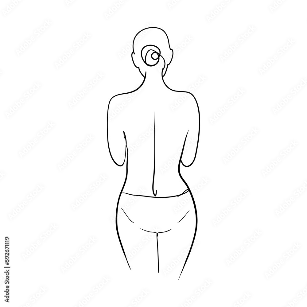 Fototapeta premium A beautiful woman in a bikini stands with her back. Stock illustration isolated on white background.
