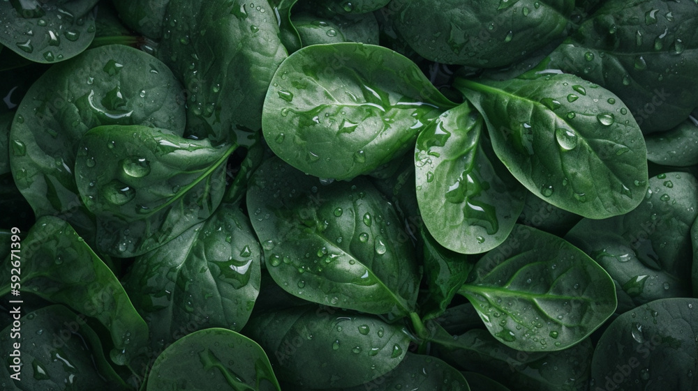 Spinach on a counter in the supermarket. Banner created with ai generative tools Spinach on a counter in the supermarket. Banner created with ai generative tools