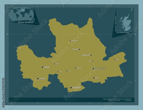 East Dunbartonshire, Scotland - Great Britain. Solid. Labelled points of cities