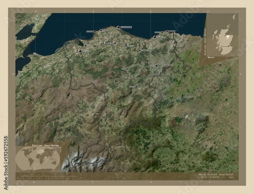 Moray, Scotland - Great Britain. High-res satellite. Labelled points of cities photo