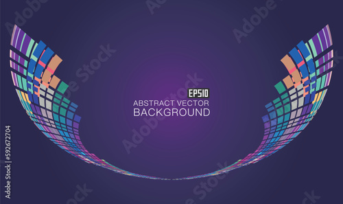 Colored squares form half ring neon technology sense spatial background