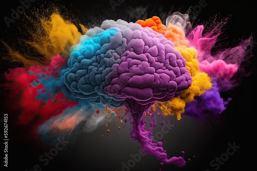 Illustration of a human brain with colorful and imaginative design elements. Representing creativity, innovation, imagination, and ideation for artistic and knowledge. Generative AI photo