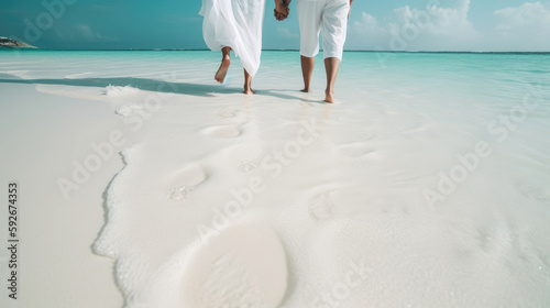 Couple walk along the prist...