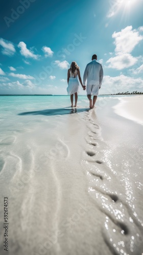 Couple walk along the prist...
