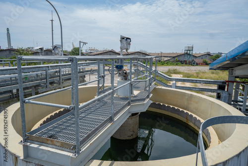 Waste water treatment plant for power plant project, lamella clarifier and sludge agitator. The photo is suitable to use for waste water treatment content media and environment poster.